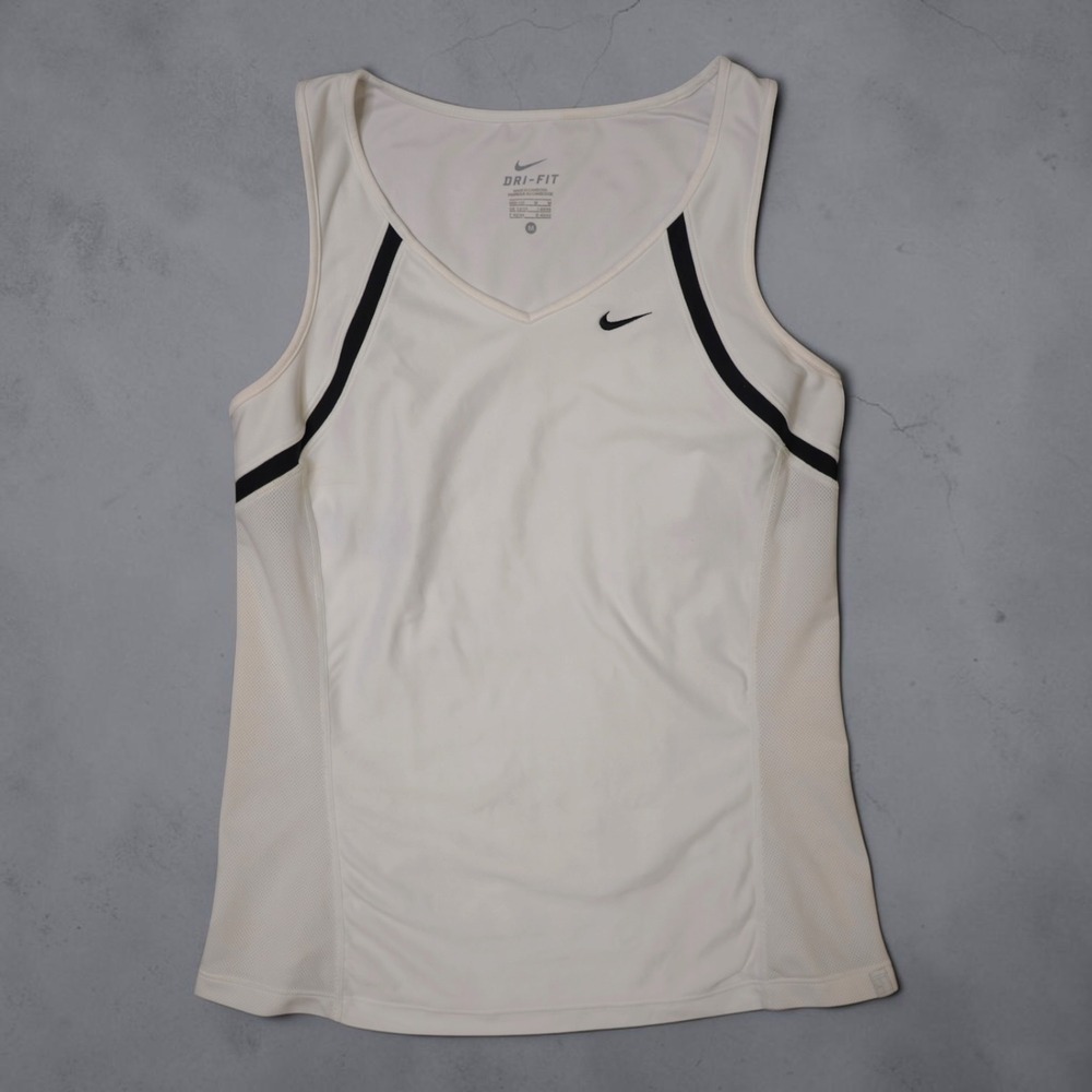 Nike Dri-FIT V-Neck Athletic Tank Top Mesh Panel White Size M Womens Activewear